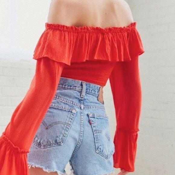 Urban Outfitters Tops - Urban Outfitters Off The Shoulder Ruffle Top Red